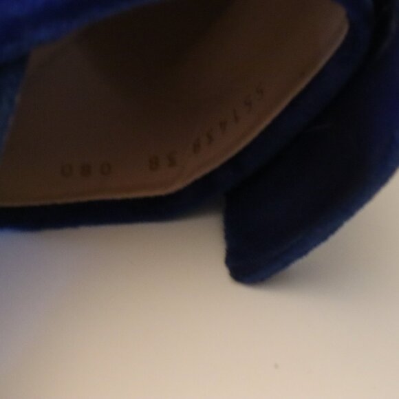 Gucci Madelyn Mules Crystal Logo Velvet Cobalt Blue Size 38 8 - Picture 9 of 12